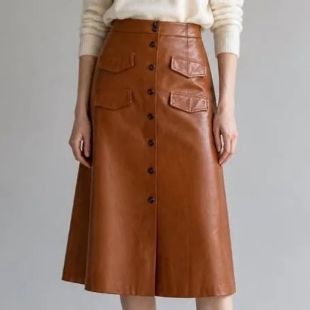 Mare Mare x Anthropologie Faux Leather Warm Brown Skirt size small